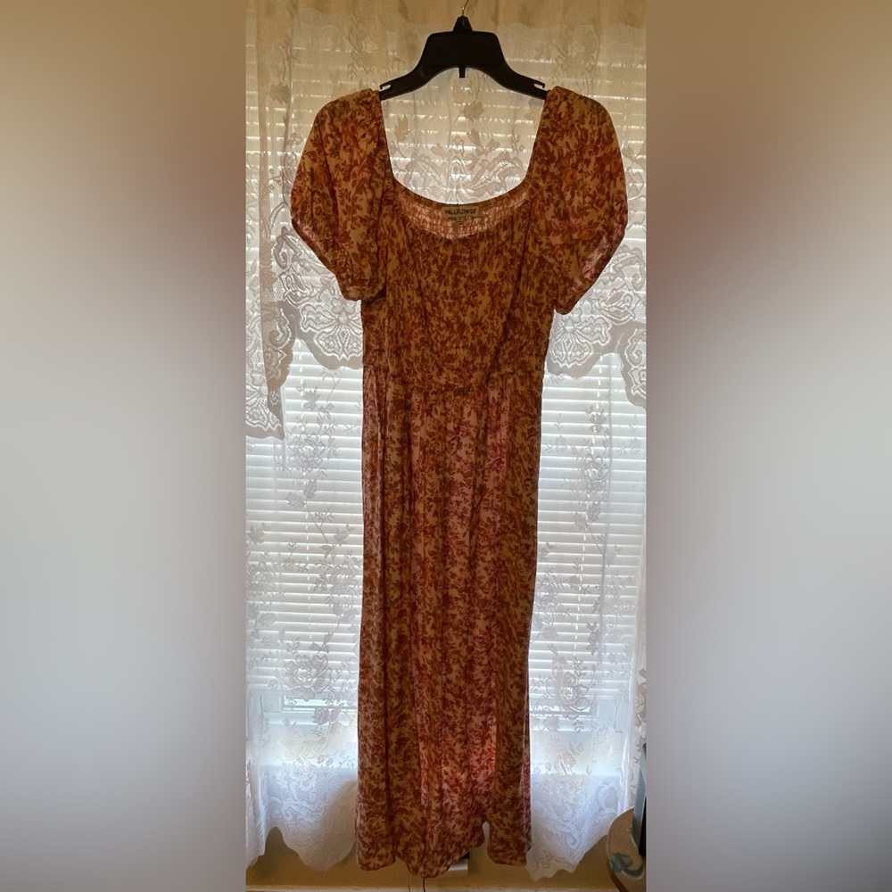 Wallflower Brown Floral Puff-Sleeve Maxi Dress